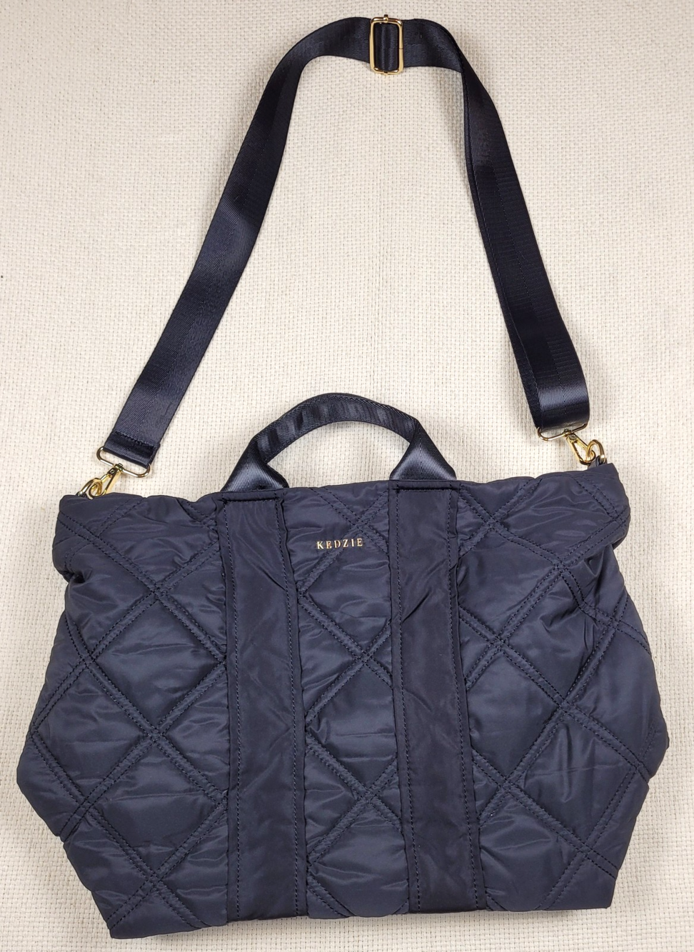 KEDZIE Cloud 9 Quilted Black Puffer Tote Bag Womens Crossbody Tan Leopard Liner